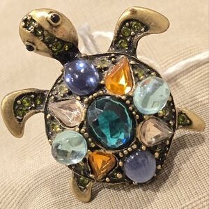 Colorful Turtle Ring With Rhinstones Size 9 Bronze